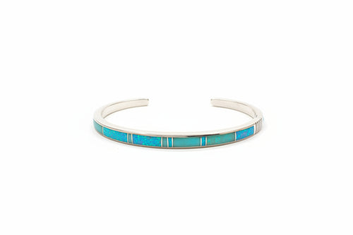 Opal & Amazonite Cuff Bracelet - Handmade Stone Inlaid - Native American Jewelry