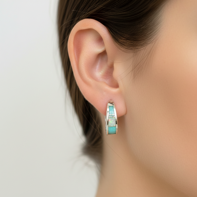 Opal & Amazonite Huggies Earrings - Navajo Handmade