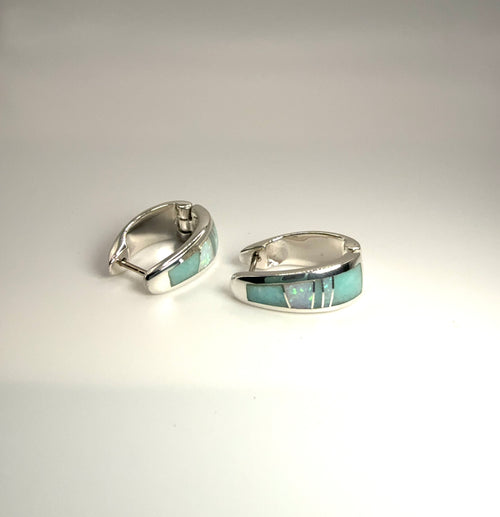 Amazonite & Opal Huggies Earrings - Navajo Stone Inlaid Jewelry