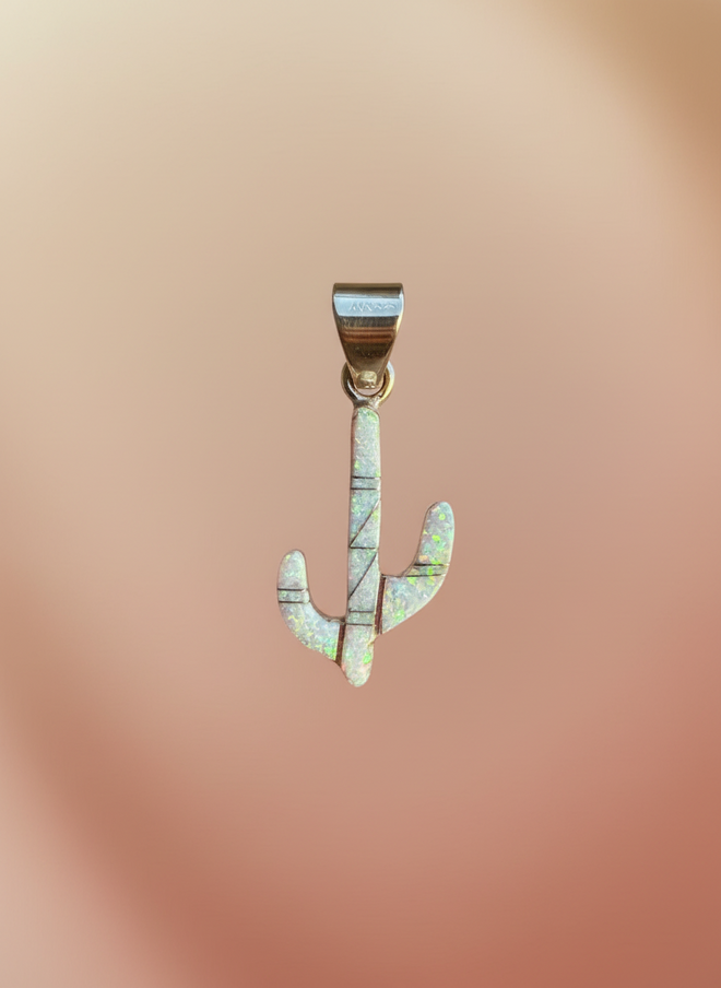 Black Jade & Opal Cactus Pendent - Double Sided