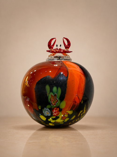 Orange Color Handblown Glass with lid