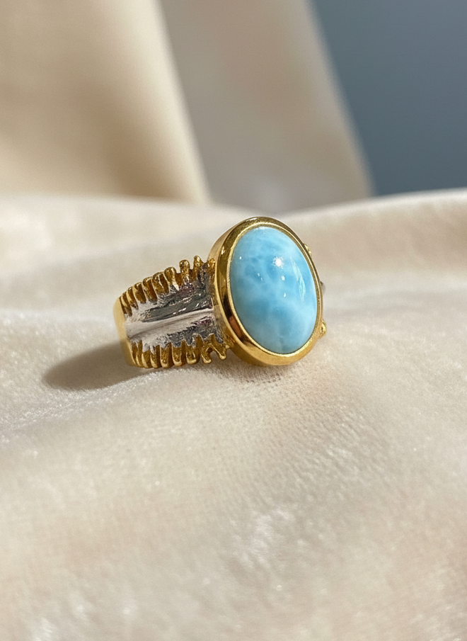 Oval Cut Larimar Ring