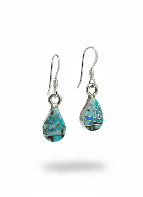 Small Turquoise & Opal Pear Drop Earrings
