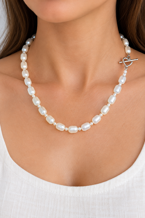 Freshwater Pearl Necklace with Sterling Silver Heart Clasp