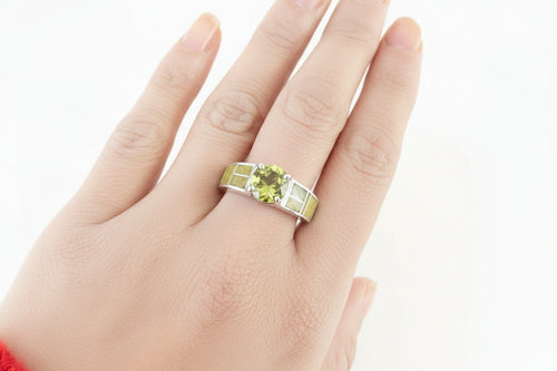 Peridot & Afghan Jade Ring - Navajo Stone Inlaid