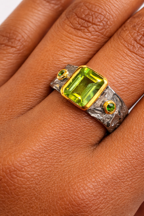 Peridot & Green Chrome Diopside Ring