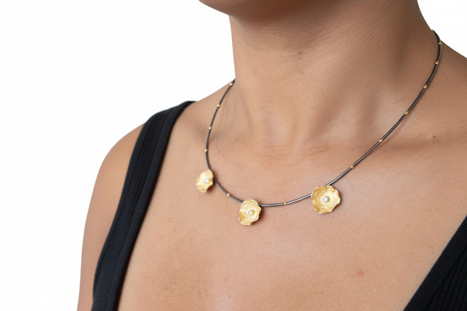 3-Petal Sterling Silver Necklace — Handmade Floral Pendant Jewelry