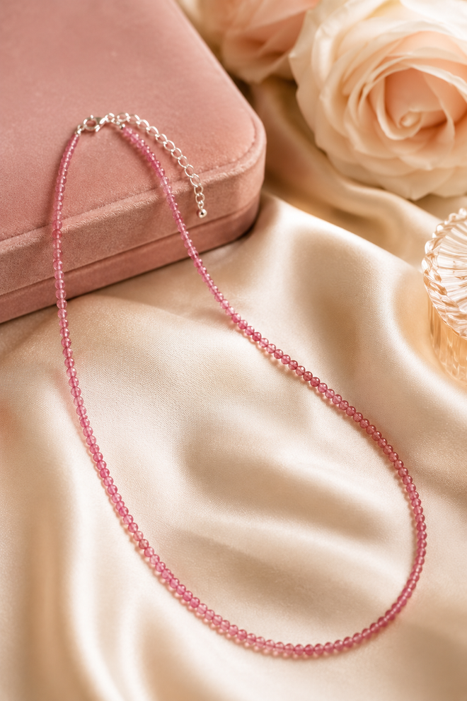 Pink Tourmaline Hand beaded Necklace