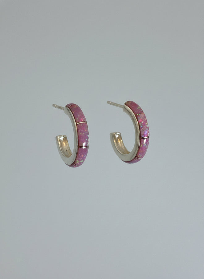 Pink Opal Small Half Circle Post Earrings