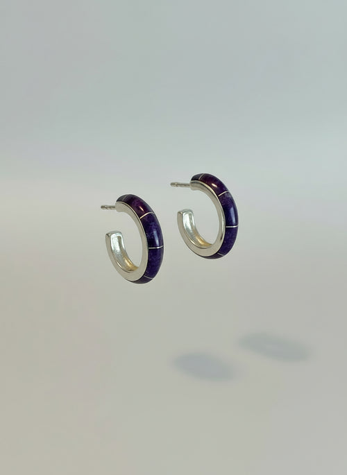 Purple Sugilite Small Half Hoops Post Earrings