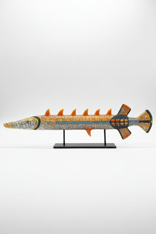 Raku Ceramic Trumpet Fish on Stand
