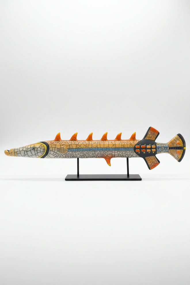 Raku Ceramic Trumpet Fish on Stand