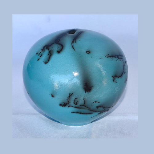 Light Blue/Grey Horsehair Glaze Orb - Seed Pot