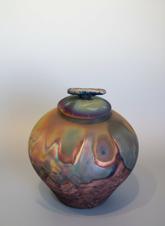 Handmade Raku Ceramic Pot with Lid