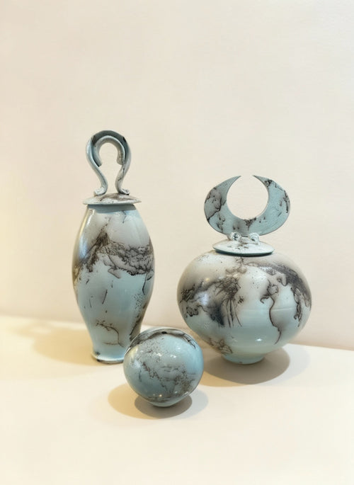 Light Blue Horsehair Lidded Vessel by Bob Smith