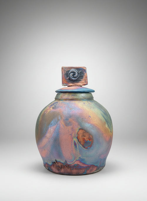 6-inch Round Raku Ceramic Pot with Lid