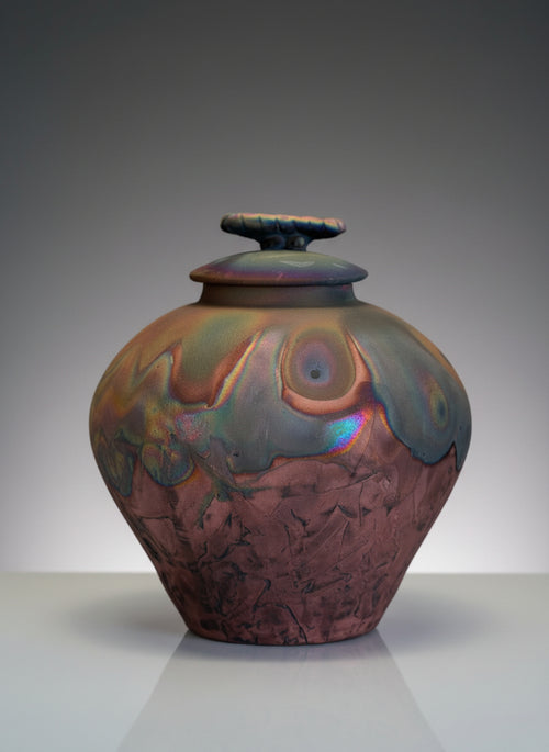 Handmade Raku Ceramic Pot with Lid