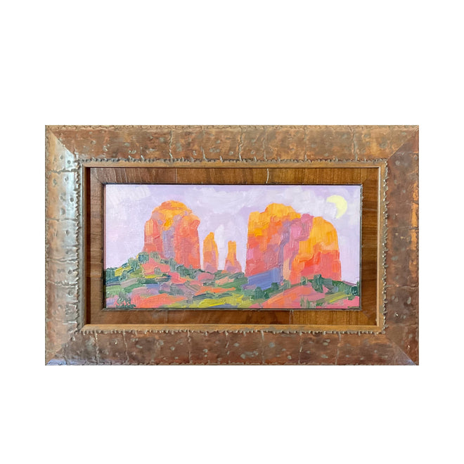 Redrock Moonrise — Sedona — Original Palette-Knife Oil, 5″×10″ (Russell Johnson)