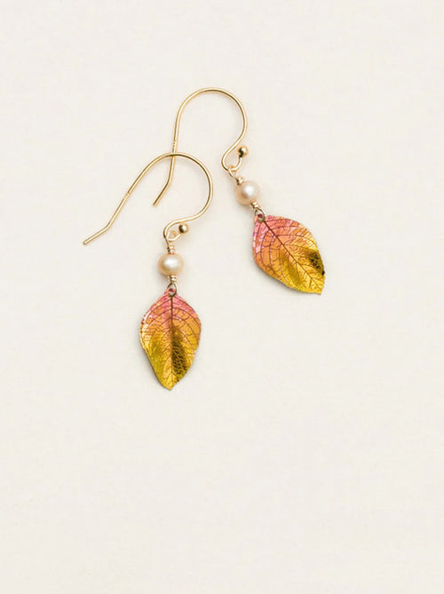 Golden Leaf Earrings with Pearl