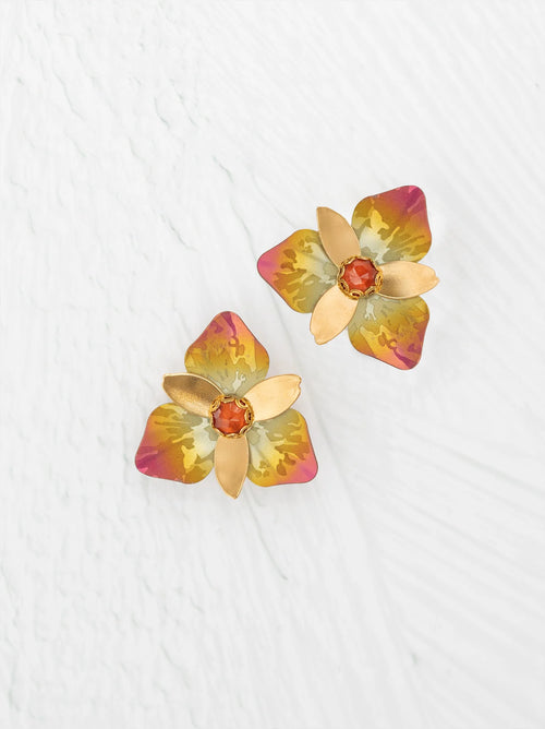 Pink & Gold Flower Post Earrings