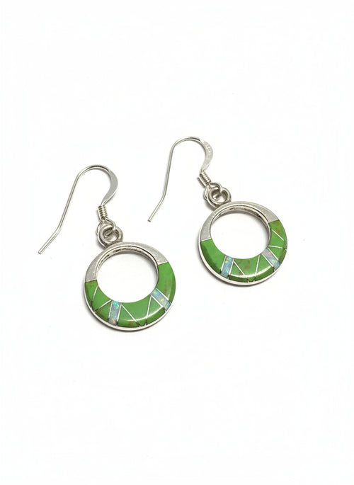 Gaspeite & Opal Circle Drop Dangle Earrings