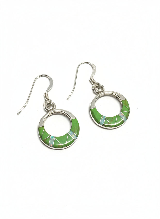 Gaspeite & Opal Circle Drop Dangle Earrings