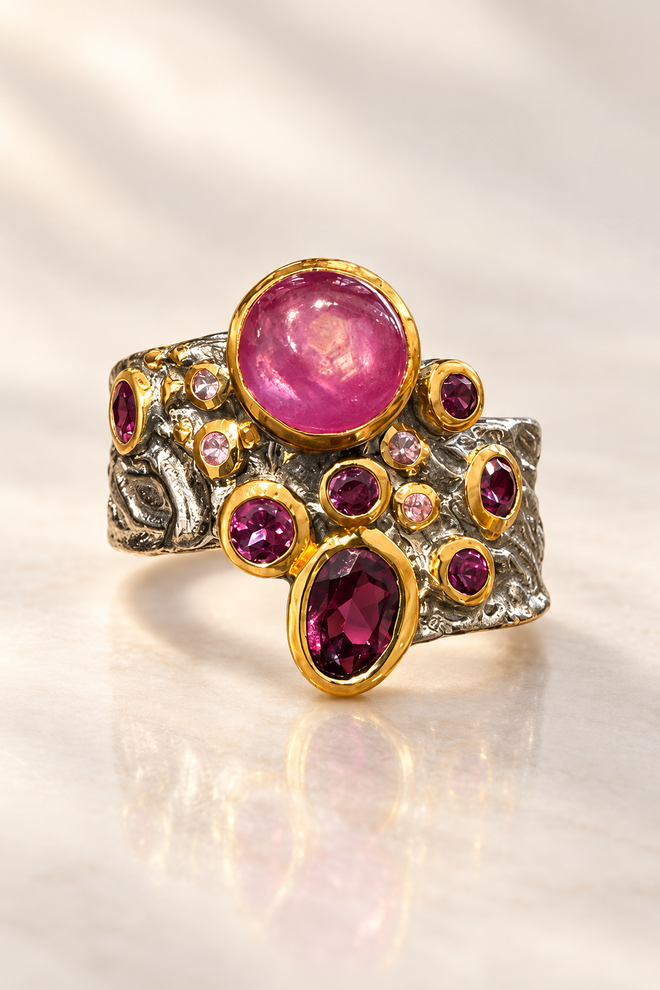 Yan Pashkovski Ruby, Rhodolite & Sapphire Statement Ring