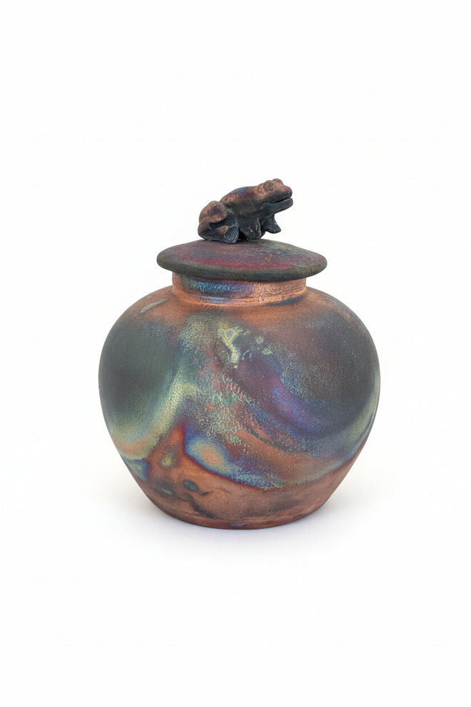 Raku Ceramic Pot with Frog Lid