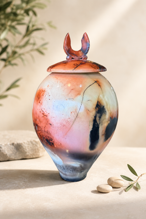 Saggar Fired Raku Pot by Bob Smith