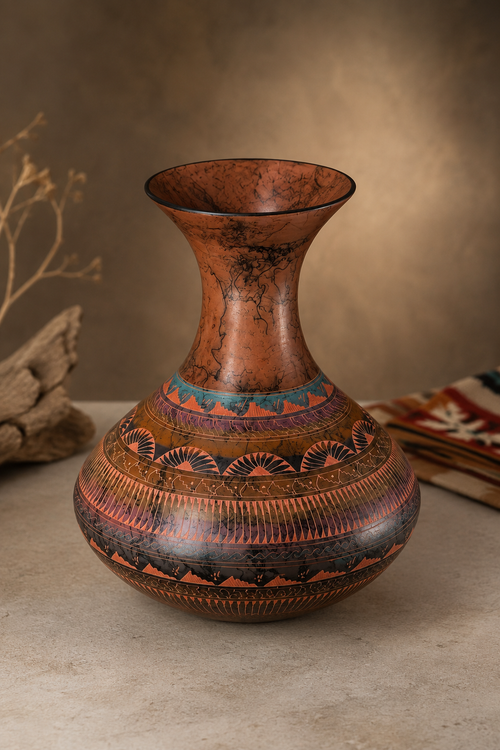 Samantha Willie Navajo carved pottery vessel with horsehair pattern and geometric designs