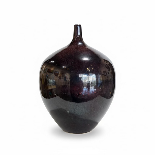 Stoneware Black Bottle with Red Accents by Sari Green