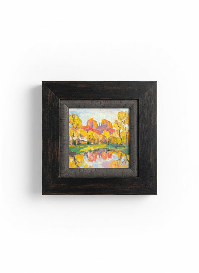 Crescent Moon Ranch — Sedona AZ — Original Palette-Knife Oil, 6″×6″ (Russell Johnson)