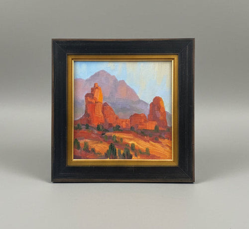 Morning at Snoopy Rock — Sedona — Original Palette-Knife Oil, 8″×8″ (Russell Johnson)