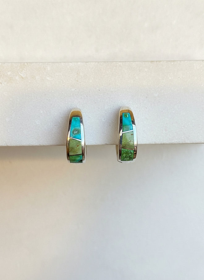 Sonoran Gold Turquoise Huggies Earrings - Navajo Stone Inlaid