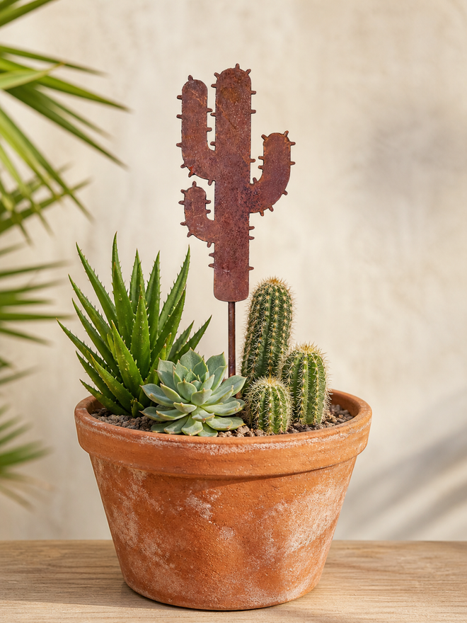 Sedona Arizona Handcrafted Rustic Steel Saguaro Cactus Garden Stake – Southwest Plant Decor