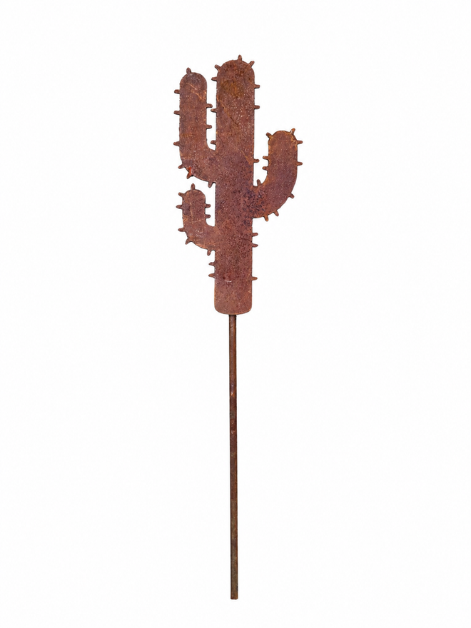 Handcrafted Rustic Steel Saguaro Cactus Garden Stake – Made in Sedona, Arizona – 19"