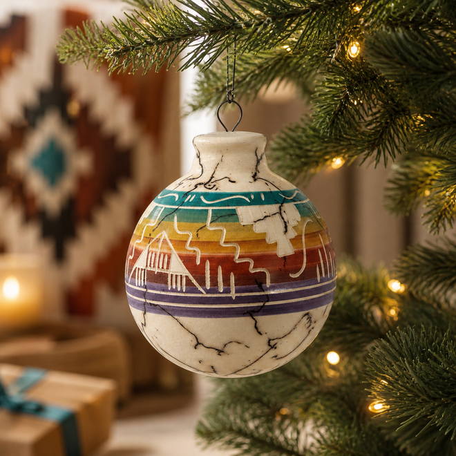 Navajo Horsehair Pottery Christmas Ornament – Handmade Ceramic Southwest Ornament