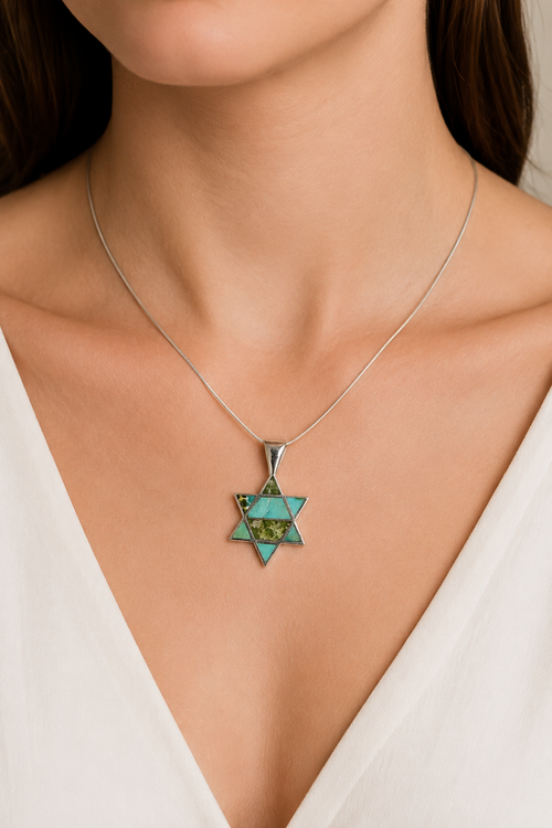 Star of David necklace in sonoran gold turquoise 