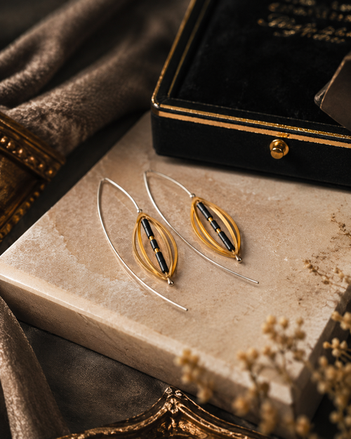 Statement Artisan Earrings with Long Curved French Hooks