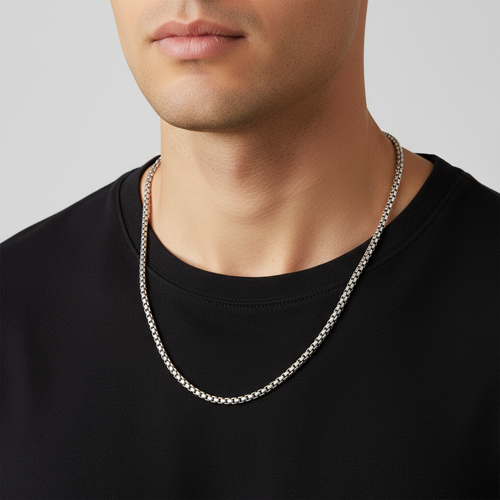 4mm Sterling Silver Box Chain Necklace 24-inch