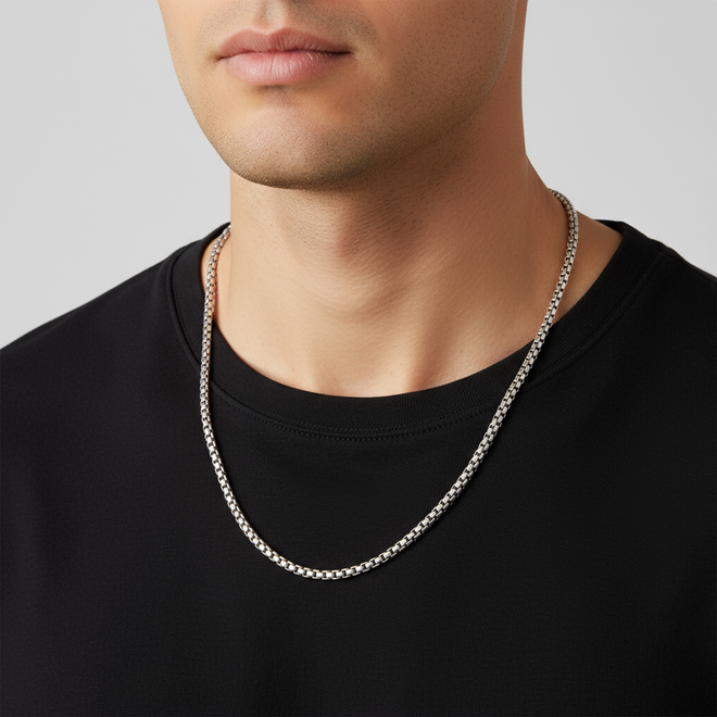 4mm Sterling Silver Box Chain Necklace 24-inch