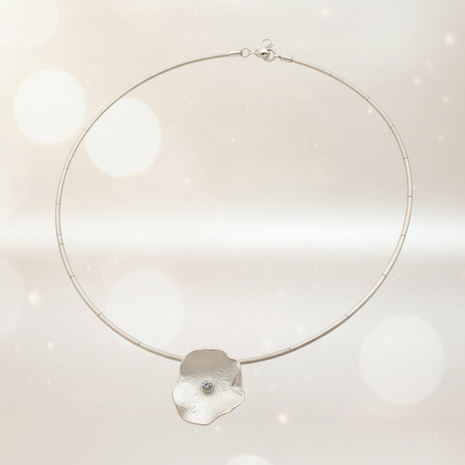 Silver Petal Choker Necklace with Cubic Zirconia (Large)
