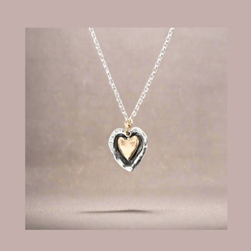 Sterling Silver & Bronze “Reminisce” Heart Necklace (16–17″)