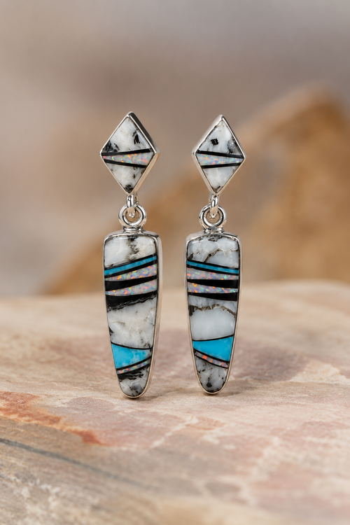 Stone Inlaid Buffalo Turquoise Earrings
