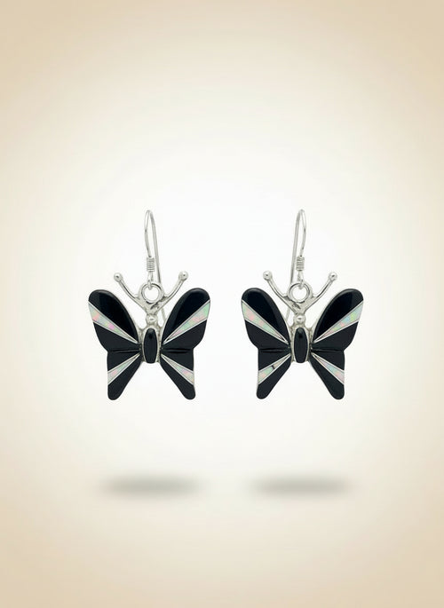 Black Jade & Opal Butterfly Earrings