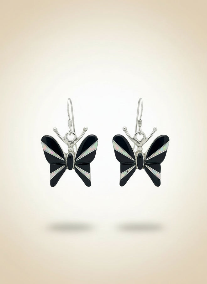 Black Jade & Opal Butterfly Earrings