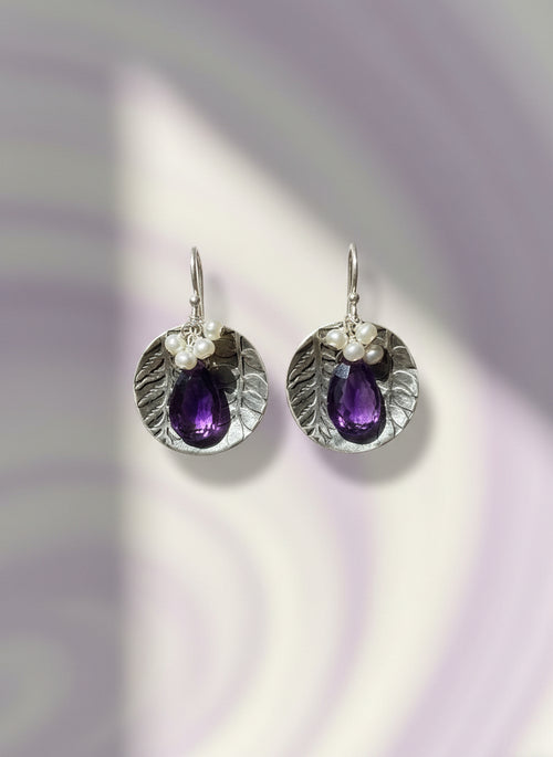 Amethyst & Pearl Earrings - Handmade in Sedona Arizona