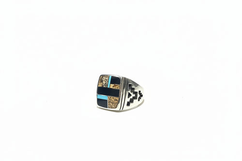 Tiger's Eye Jasper, Black Jade & Kingman Turquoise Ring