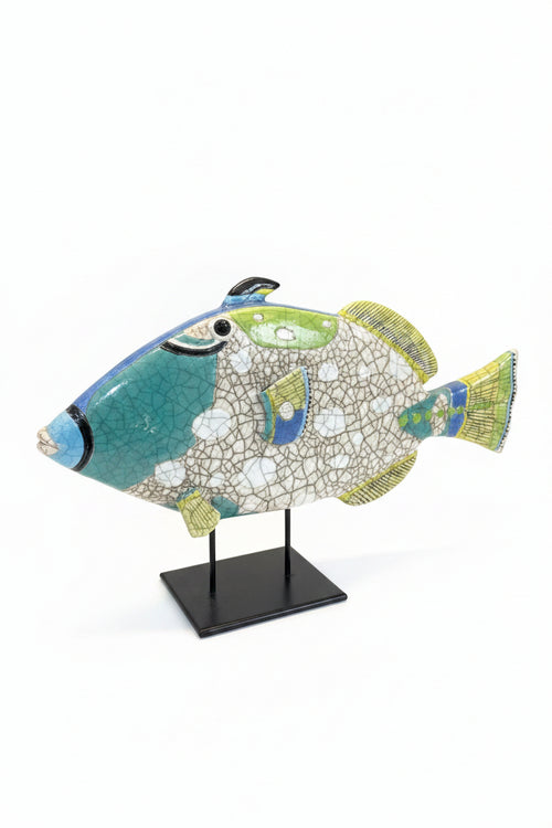 Triggerfish raku crackled handmade