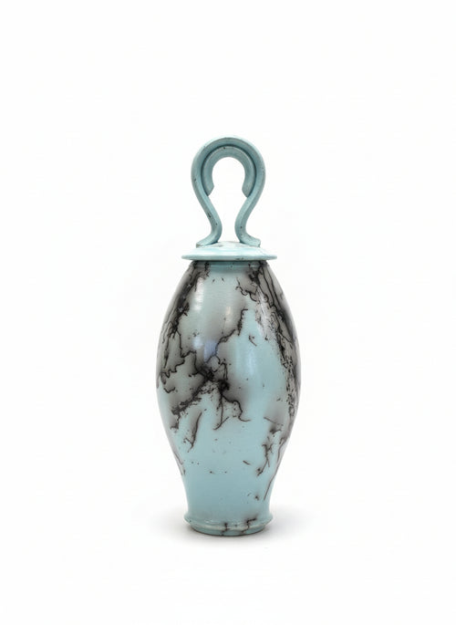 Light Blue Horsehair Lidded Vessel by Bob Smith